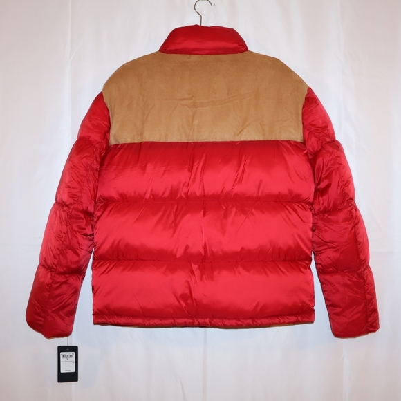 Guess Vibrant Red Puffer Jacket with Tan Details - Picture 4 of 5
